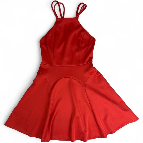 SOLEMO LOS ANGELES Dresses & Skirts - Solemio Red Fit & Flare Dress Small Strappy Skater Mini Dress Open Back